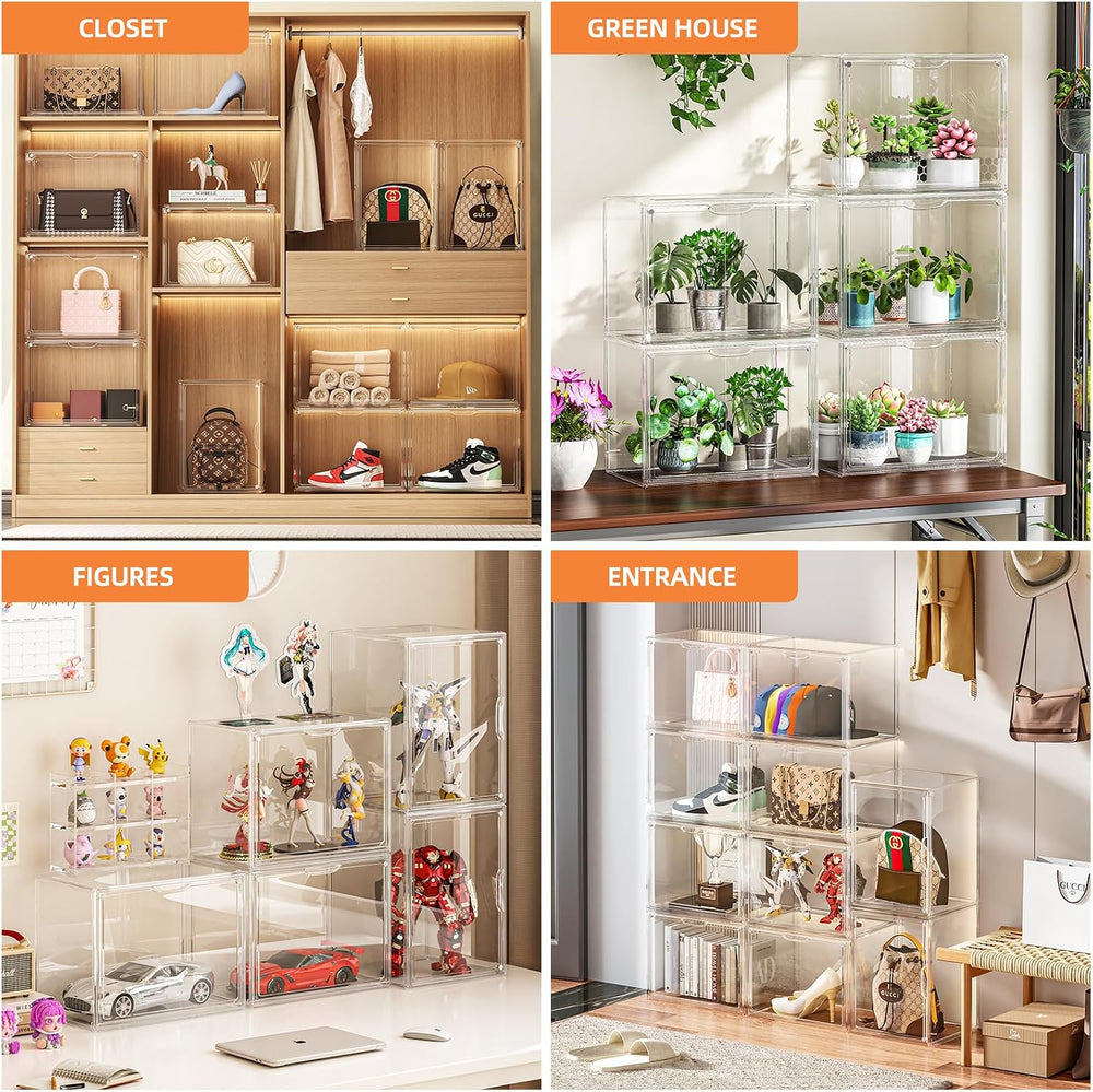 HOYOJA Clear Acrylic Display Case, Large Stackable Storage Bins Magnetic Attr...