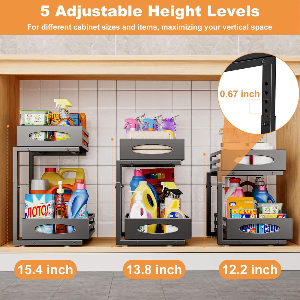 mixeshop Under Sink Organizer, 2 Tier Under Sink Organizers and Storage, Adju...