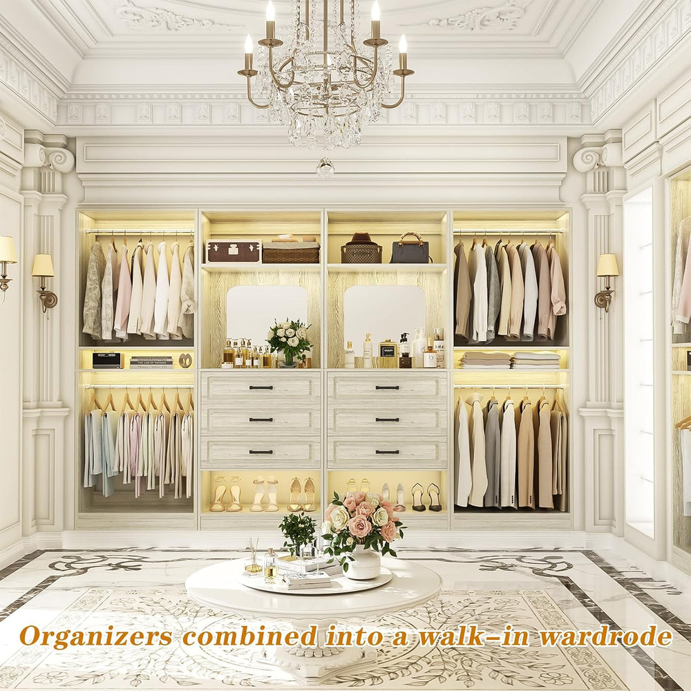 Unikito Closet System, 100" Closet Organizer with 6 Drawers & Mirrors