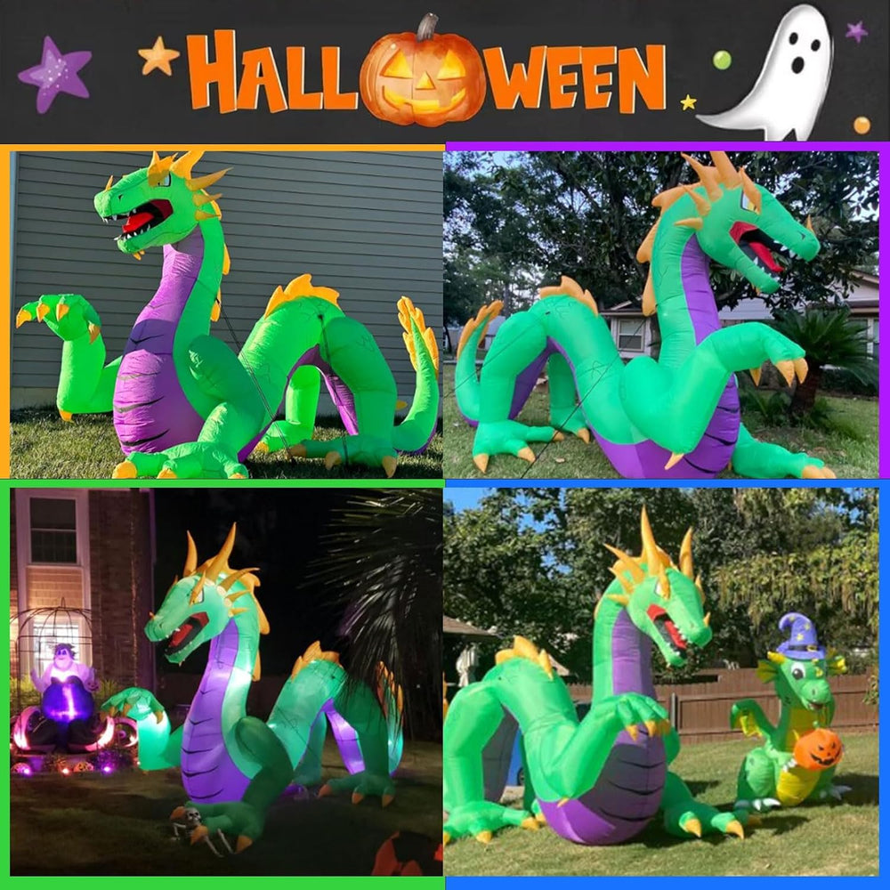 11FT Length Giant Green Halloween Inflatable Dragon, Blow Up Dragon Outdoor H...