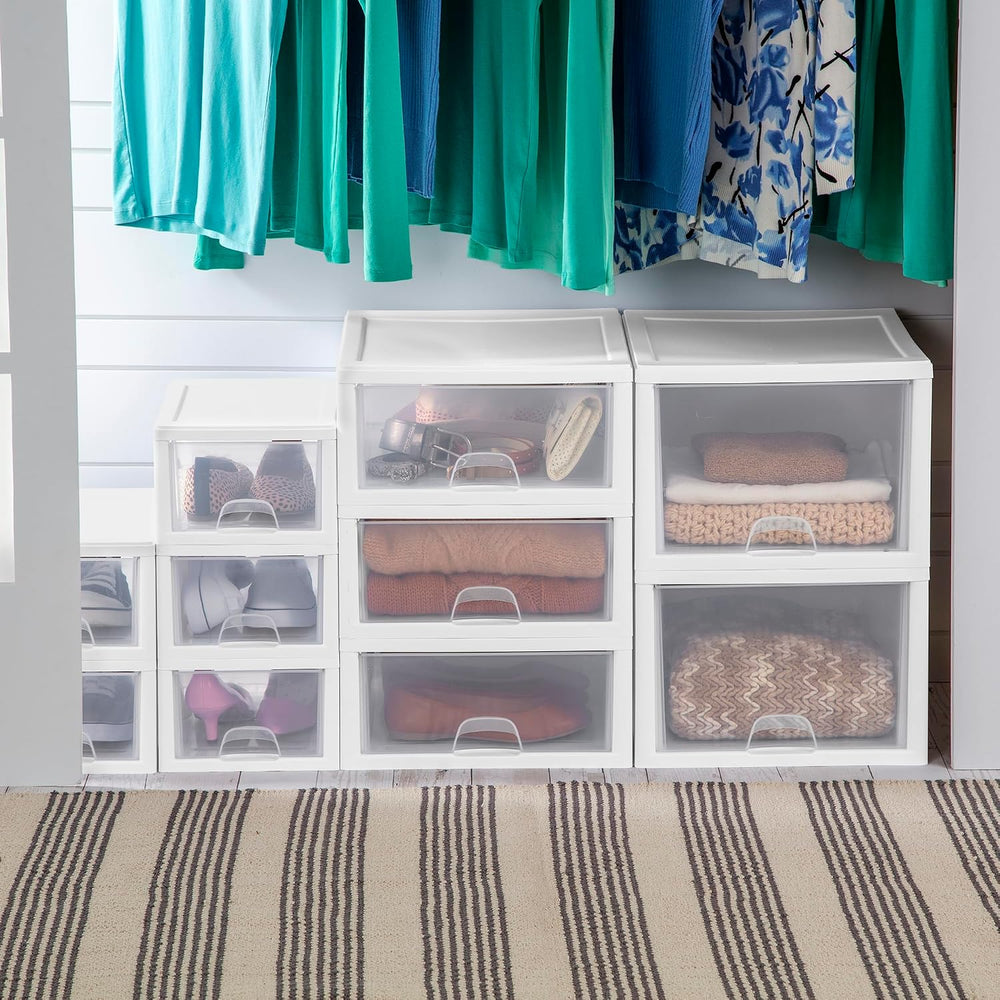 Sterilite Stacking Drawer Storage Organizer for Clothes, 16 Quart, 6-Pack