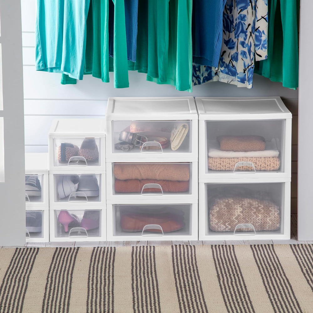 Sterilite Stacking Drawer Storage Organizer for Clothes, 6 Quart, 12-Pack