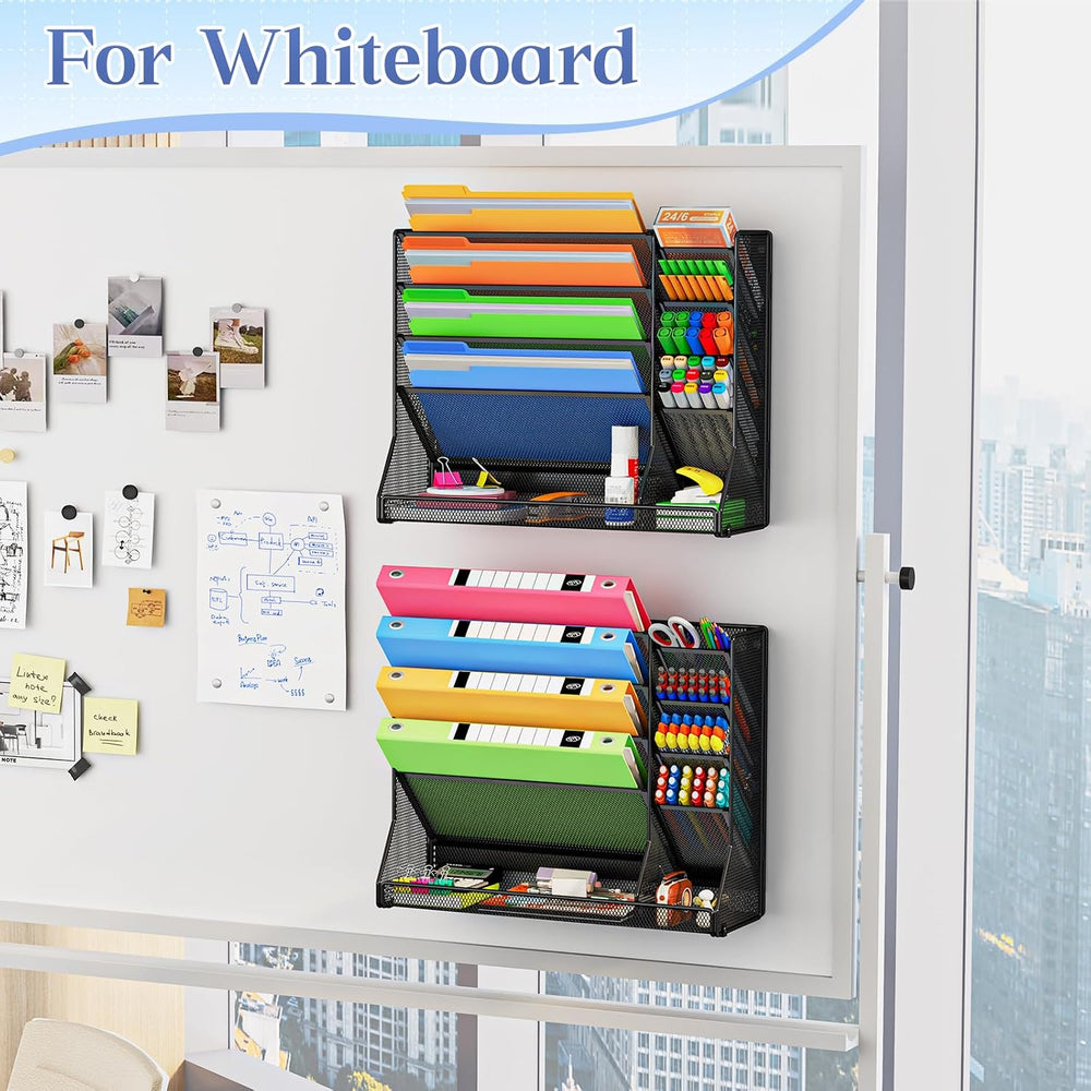 Jakyitvi 5-Tier Magnetic File Organizer R-Shaped Base Wall Hanging Black