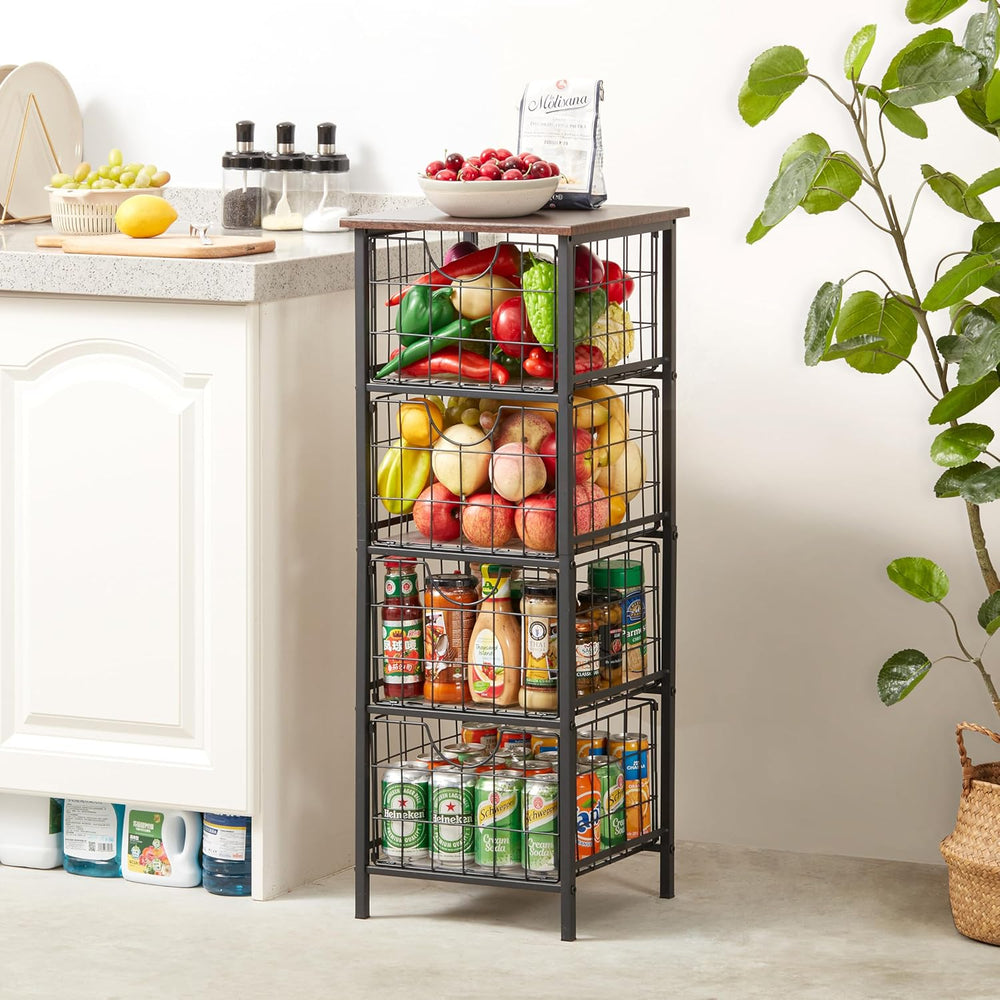 DINGTAI 5-Tier FreeStanding Storage Shelves with 4 Pull-Out Baskets,Bathroom ...