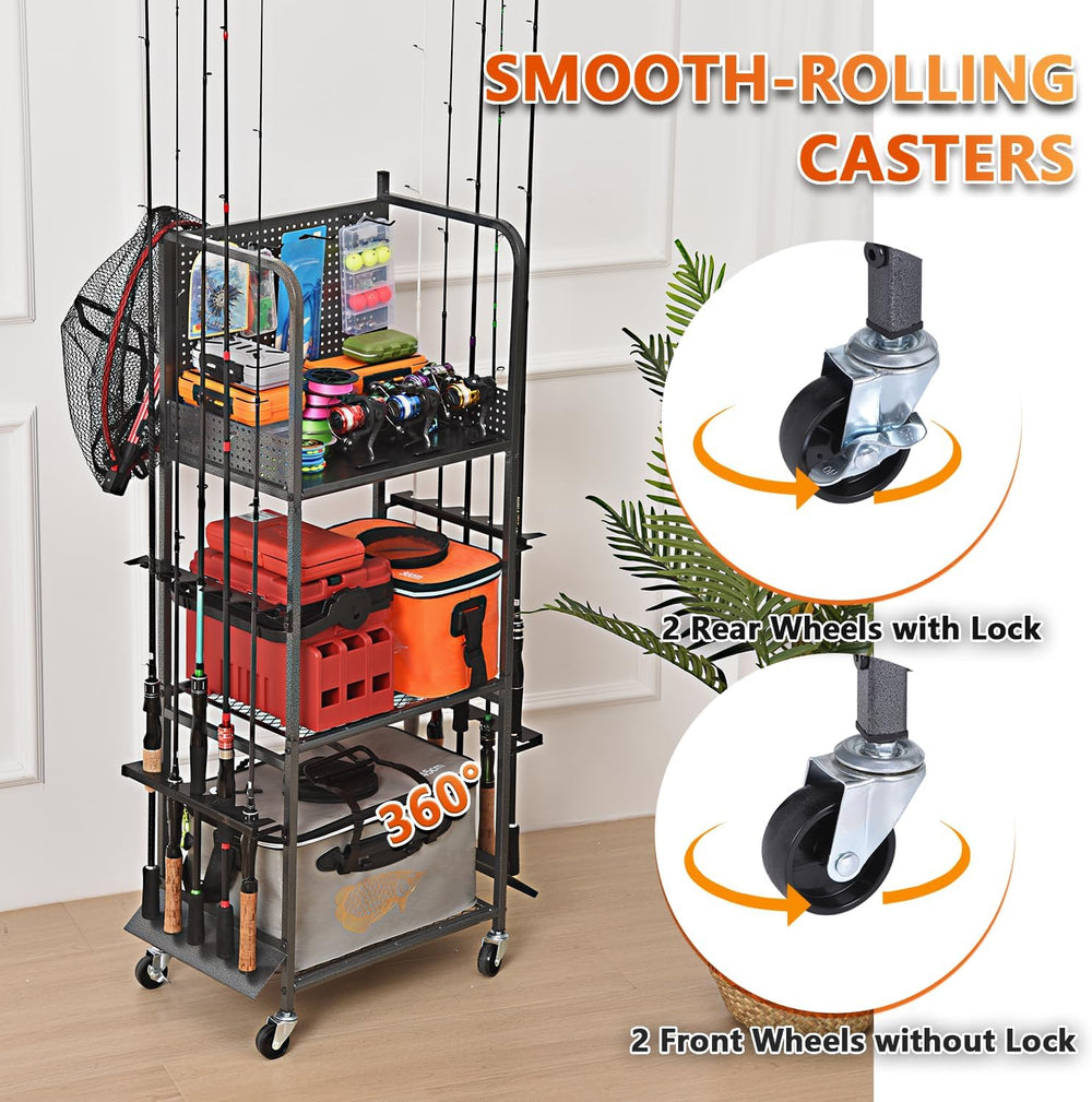 Heavy Duty Fishing Rod Rack, Fishing Organizer for Garage, Fishing Gear Holde...