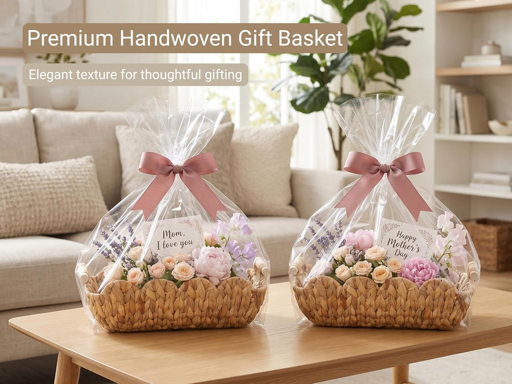 2 Pack Wicker Baskets, Cute Scalloped Baskets,Natural Water Hyacinth