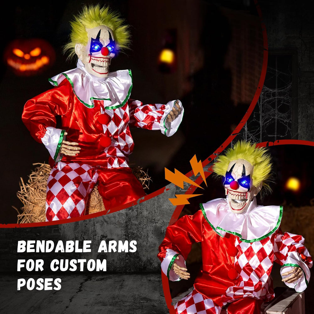 Halloween Animatronic Sitting Clown Decoration–Sound Activated Creepy Clown P...