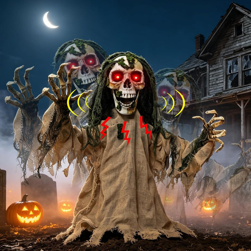 Halloween Animatronic Zombie Groundbreaker Outdoor Decor with Red Eyes