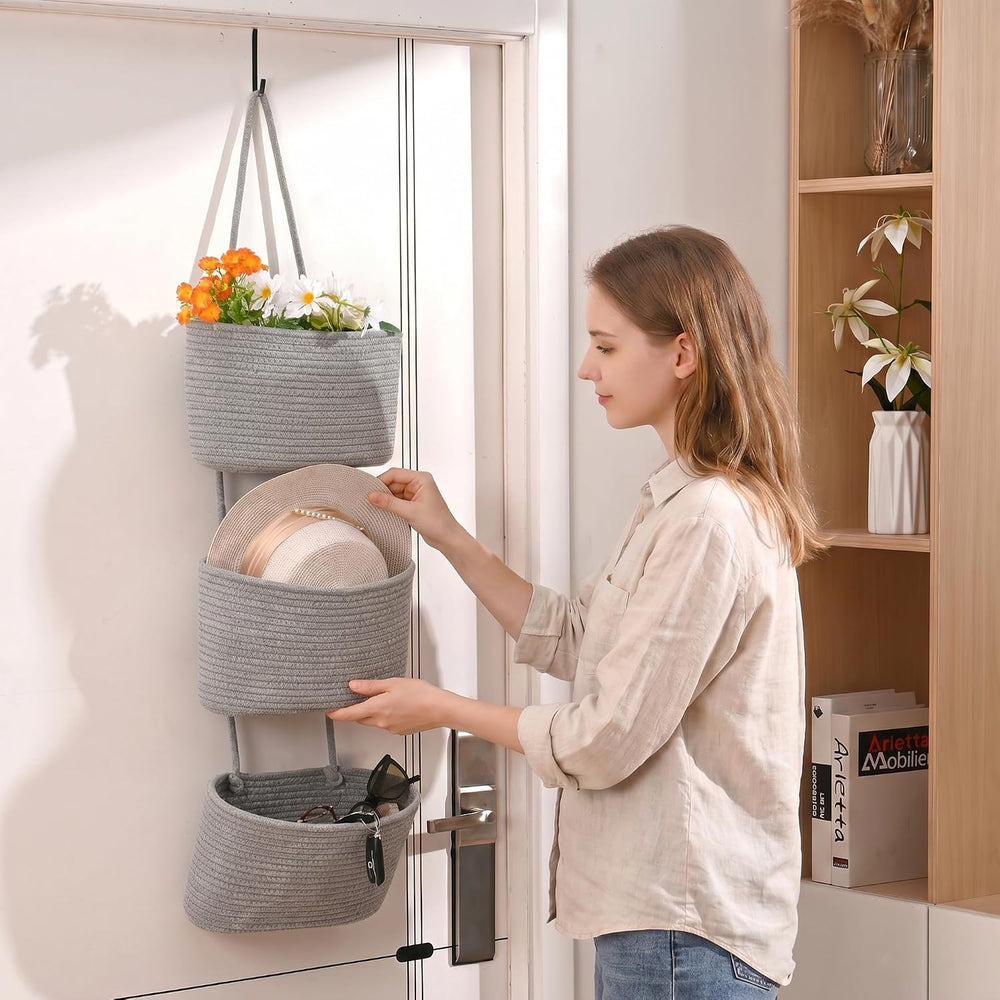 Hanging Baskets for Organizing 3-Tier Wall Basket Decor Light Gray