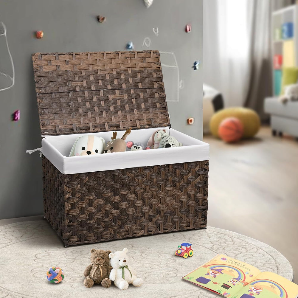 Large Wicker Storage Basket with Lid, 52.8 Gallon (200L), Brown