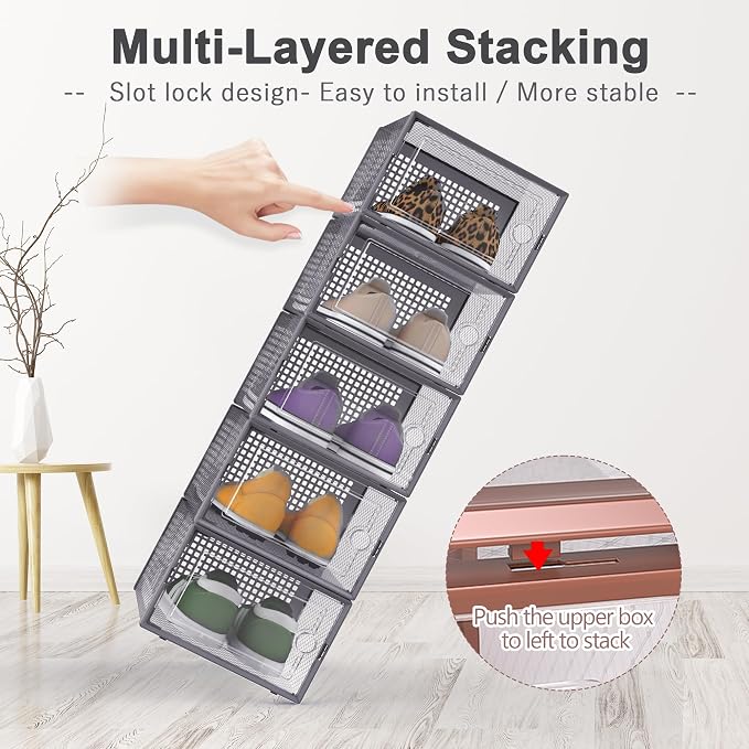 Kuject Large Shoe Organizers Storage Boxes (12 Pack)