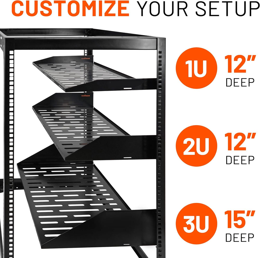 ECHOGEAR 3U Rack Shelf - Universal Design Works with Any Rack - Holds 75bs of...