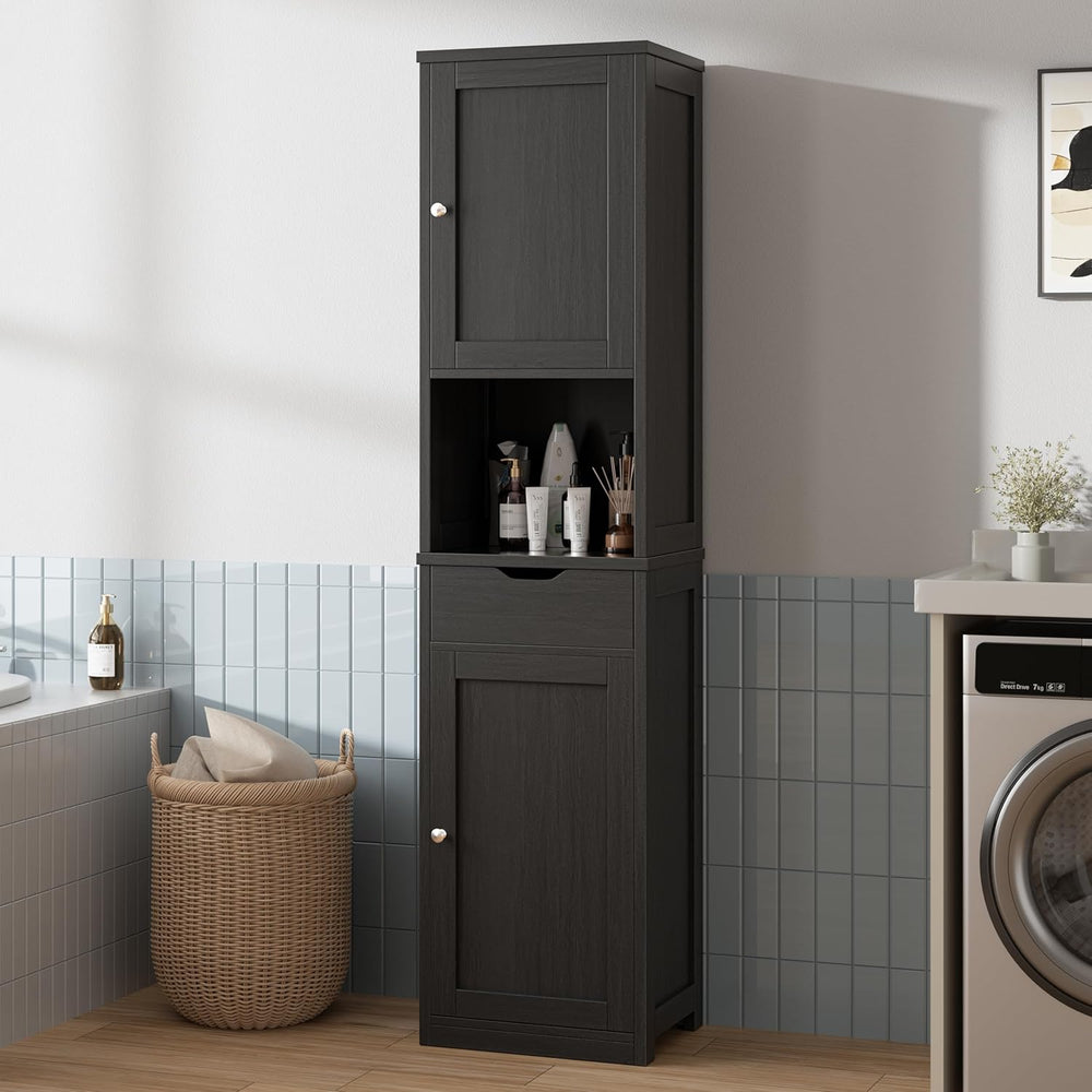 Walsunny Tall Bathroom Storage Cabinet with 6 Adjustable Shelves, Black