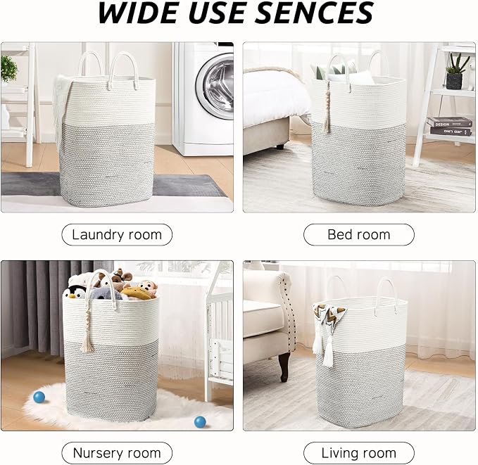 Woven Laundry Basket for Clothes, 80L Large Rectangle Laundry Hampers