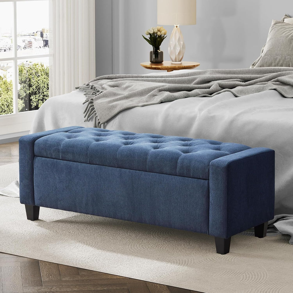 Zihanhome Ottoman with Storage, 48.8" Fabric Storage Bench(Dark Blue)