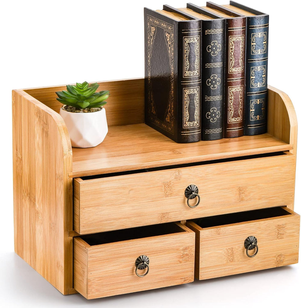 Nicunom Bamboo Desk Organizer, 3-Tier Bamboo Tabletop Storage Organization Mu...