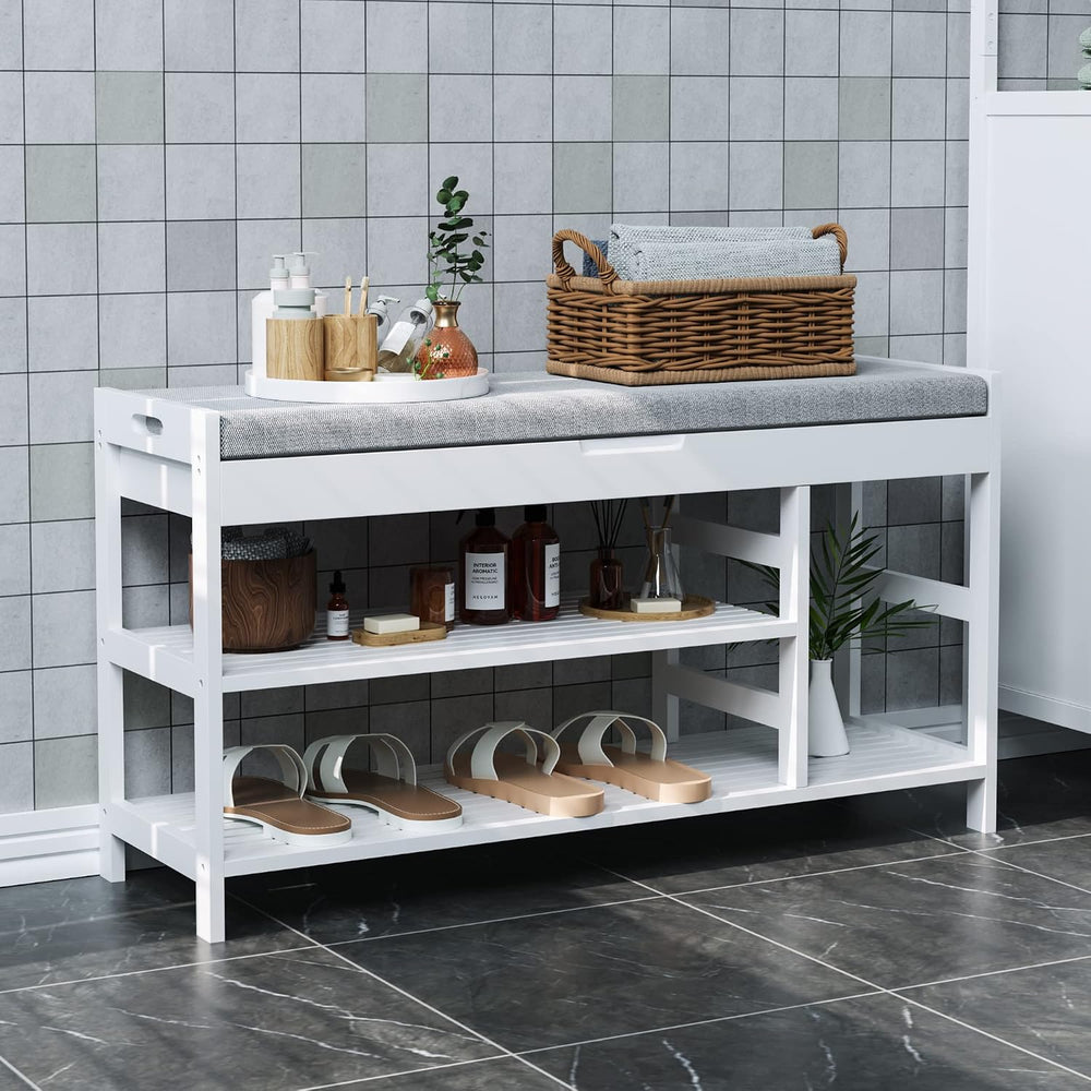 2-Tier Shoe Rack Bench with Flip-Top Storage, 36" Entryway Bench with Seat