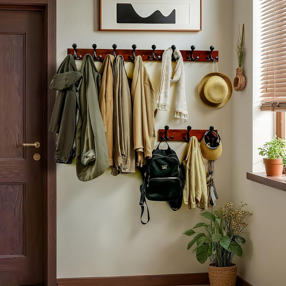 WEBI Coat Rack Wall Mount,30" Solid Wood Coat Hooks Wall Mounted Coat Ha...