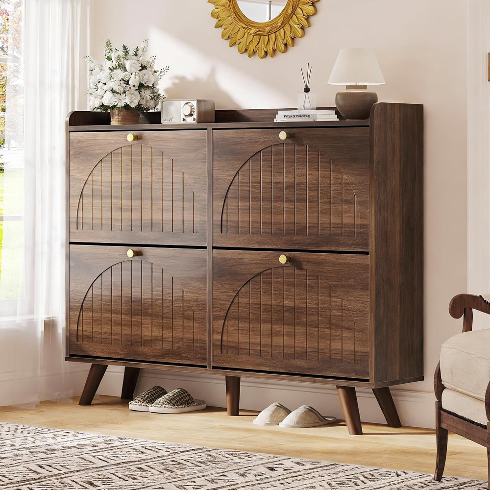 Decofy 47.2” Shoe Cabinet with 4 flip-Down Drawers, Three Adjustable Levels, ...