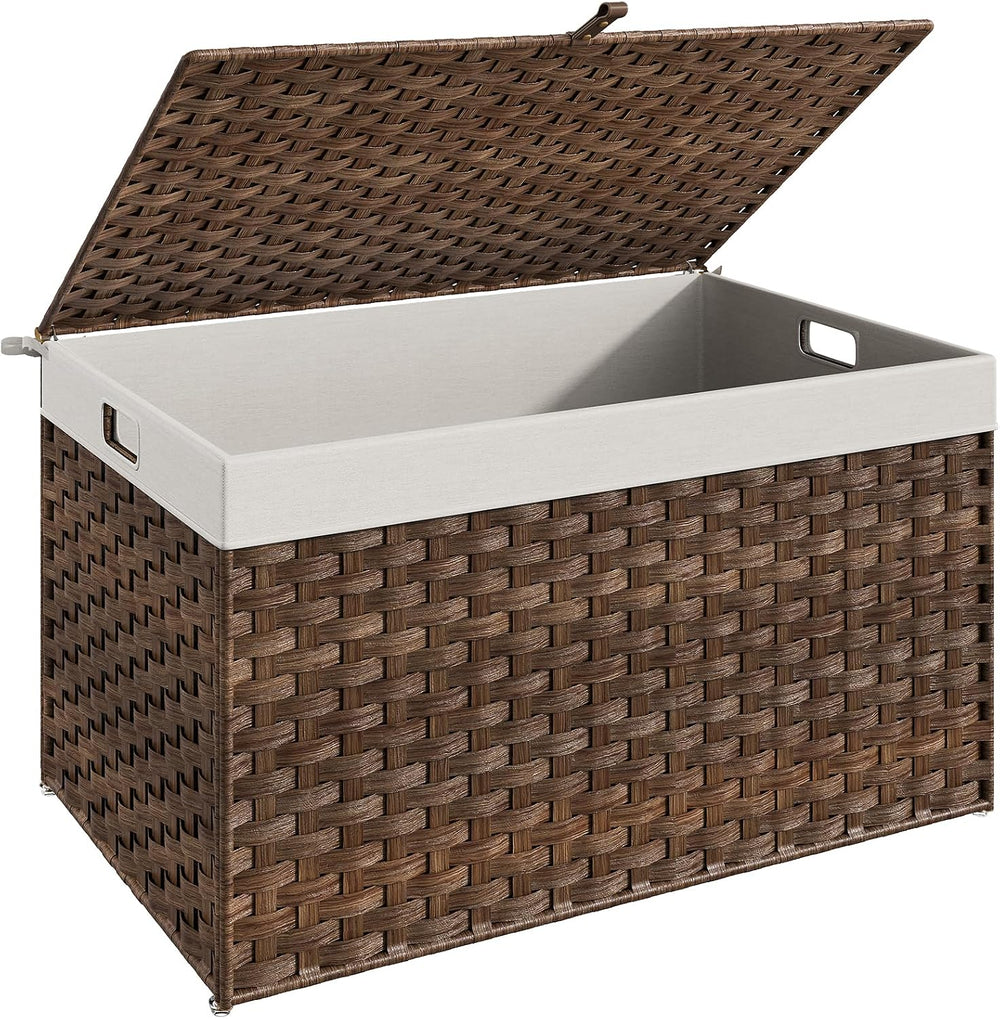 HOOBRO Storage Basket with Lid, 42.3 Gallon Wicker Basket, Handwoven Blanket