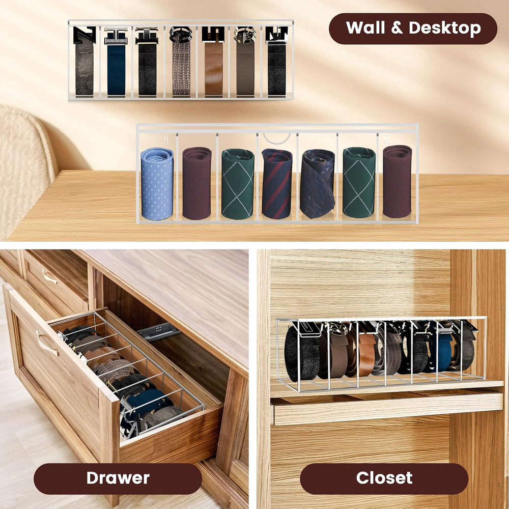 Acrylic Belt Organizer 7-Compartment Clear Case with Separated Cover