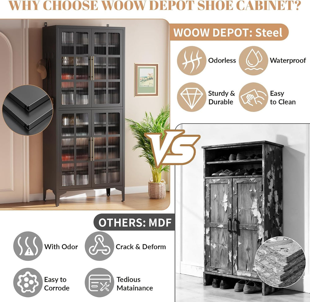8-Tier 65" Tall Metal Shoe Cabinet with 4 Acrylic Doors