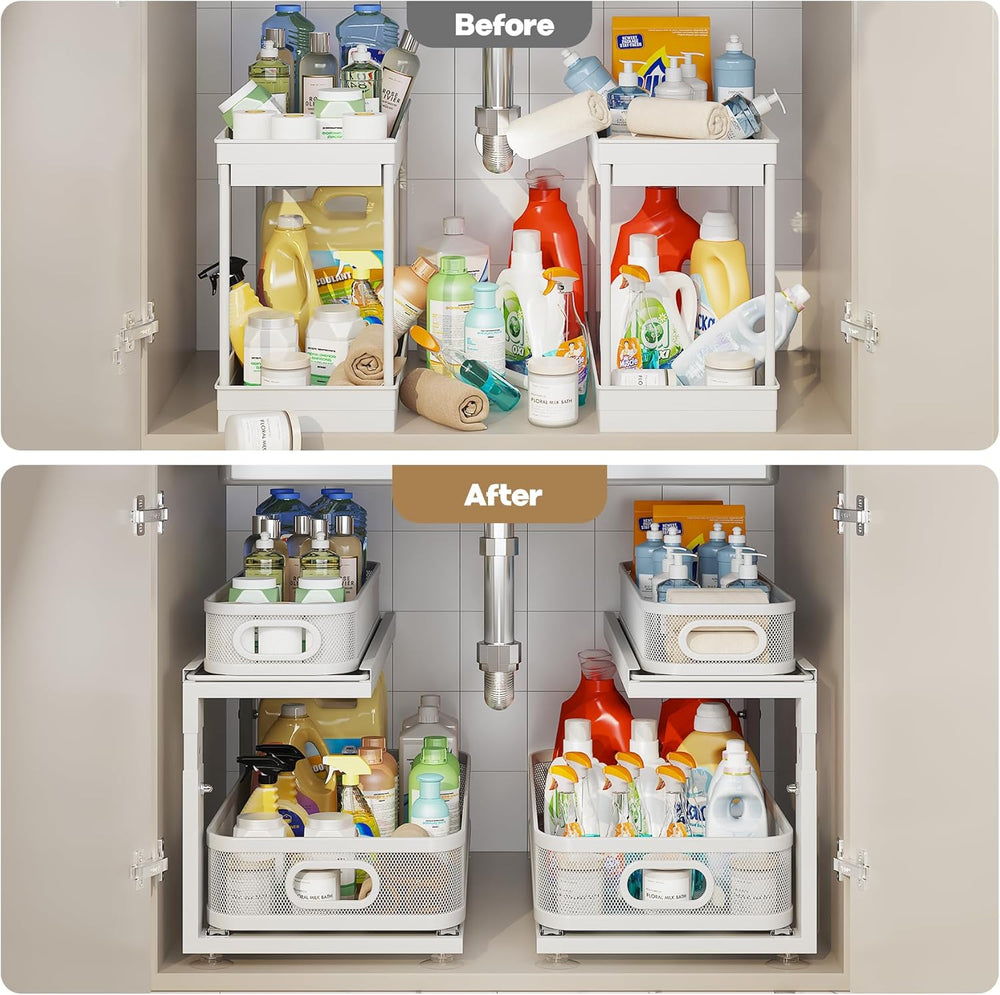 2 Pack 21IN-Depth Under Sink Organizer With Next-Gen Ball-Bearing Slides,2-Ti...