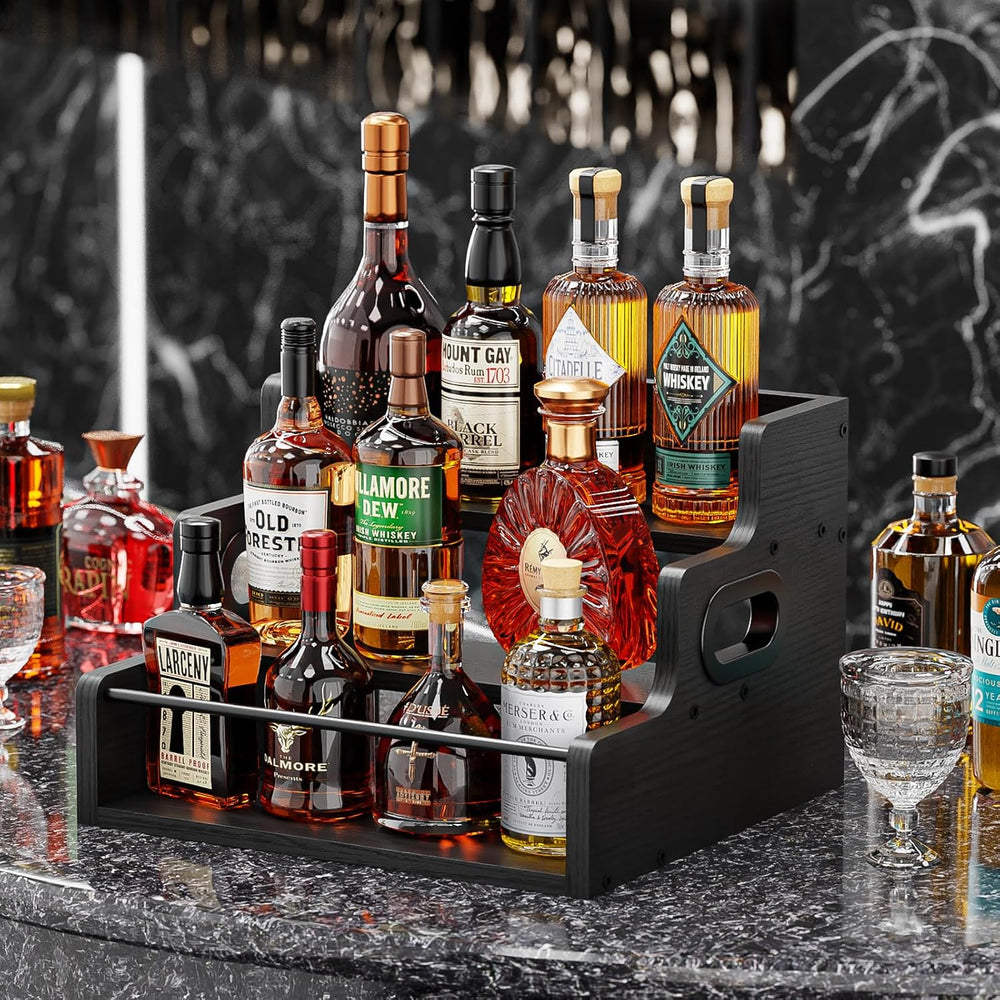KLM Liquor Bottle Display Shelf, Coffee Syrup Rack Organizer,Black