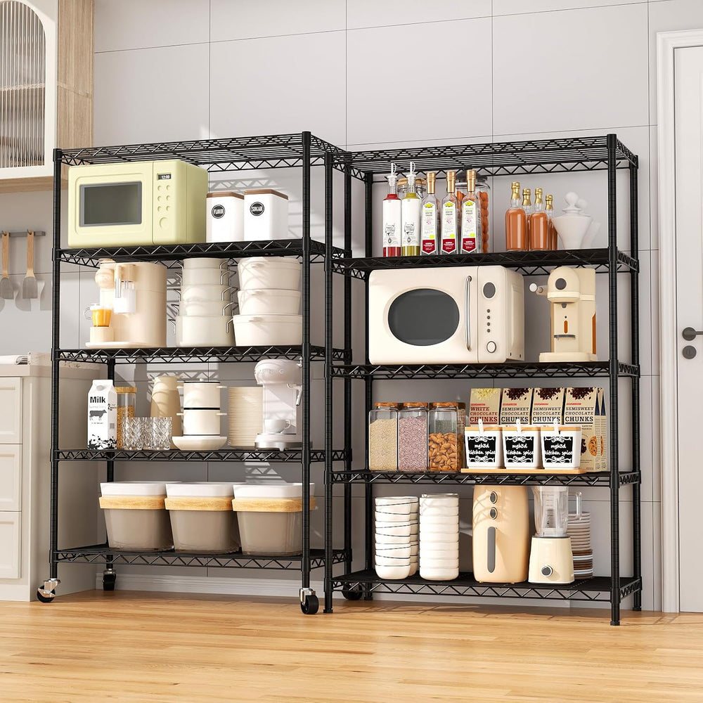 5-Tier Heavy Duty Metal Shelving Unit on Lockable Wheels,30"x14"x62...