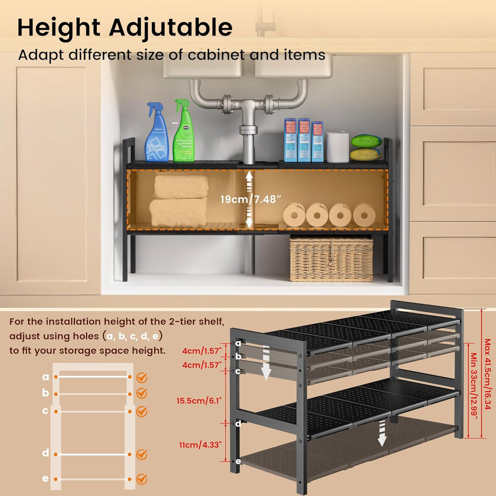 Under Sink Organizer and Storage 16.5"-30.7" Expandable Length, Adj...