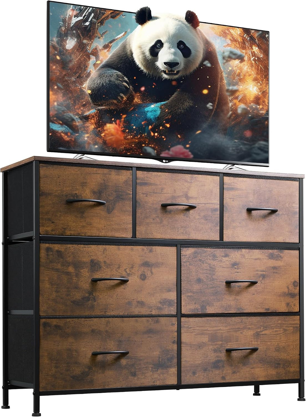 WLIVE Dresser for Bedroom, 7 Drawers, TV Stand, Rustic Brown Wood Grain