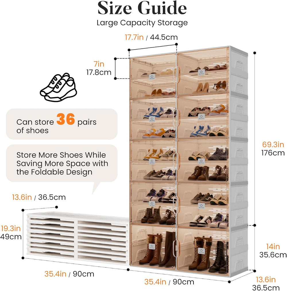 Foldable Shoe Rack Organizer for Entryway with Clear Magnetic Doors - Large C...