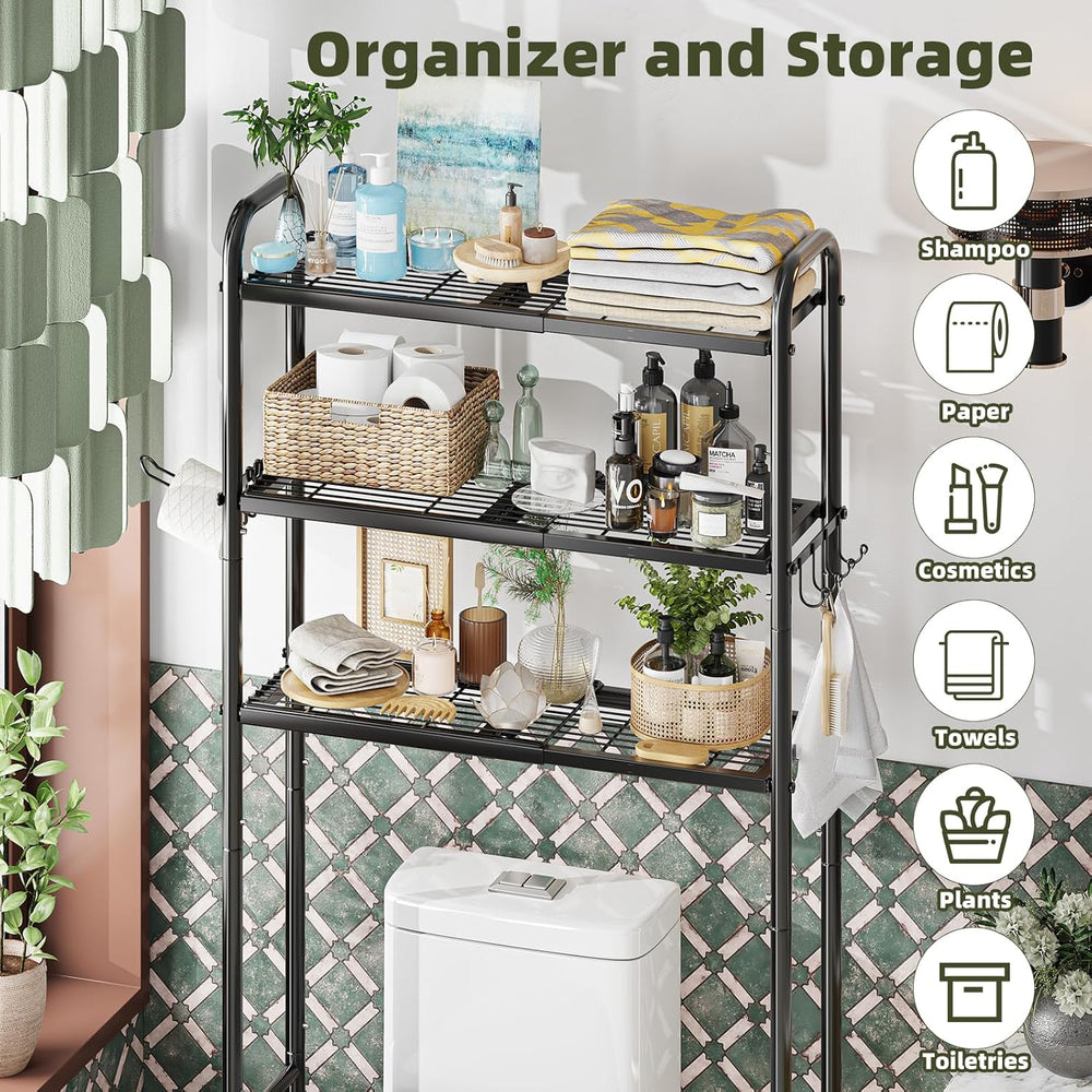 Simple Trending Expandable Over The Toilet Storage Rack, Metal 3 Tier Bathroo...