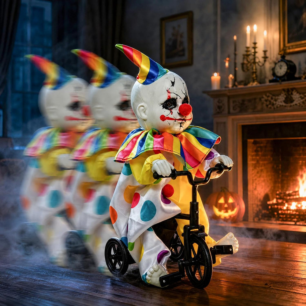 Hourleey Halloween Animated Clown Decorations, Sound Activated Riding Clown w...