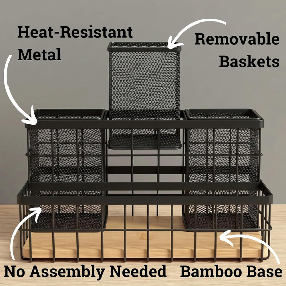 Hair Tool Organizer Countertop, Breathable Metal & Bamboo, Heat-Resistant