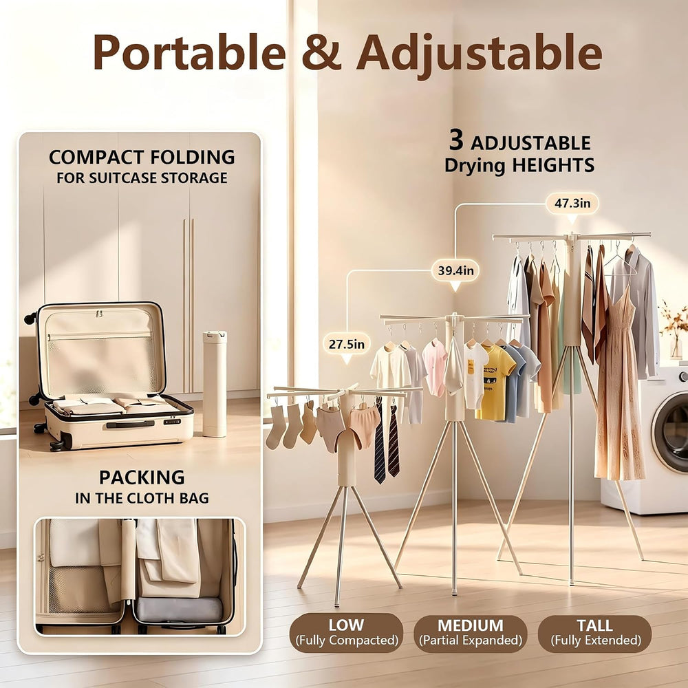 Foldable Tripod Clothes Drying Rack - 6 Clothes Arms & 12 Underwear Clips...