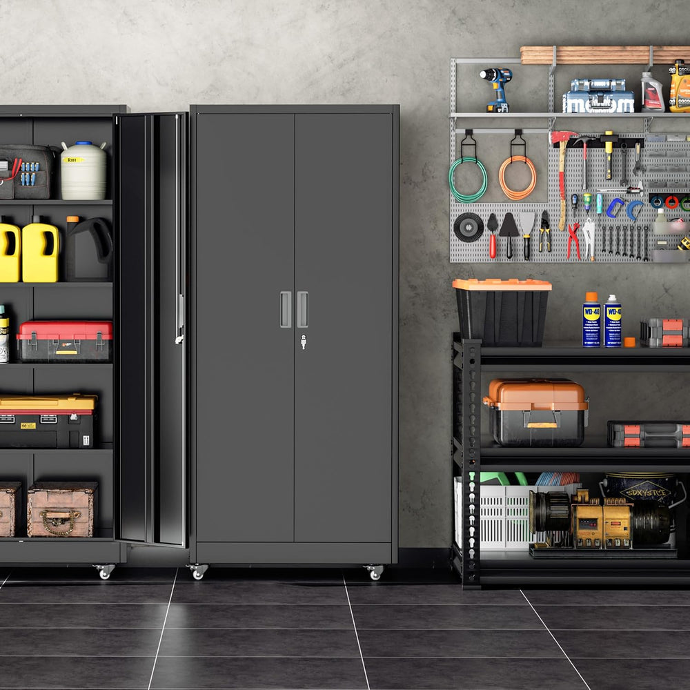 INTERGREAT Metal Storage Cabinet with Wheels, 72" Garage Storage Cabinet...