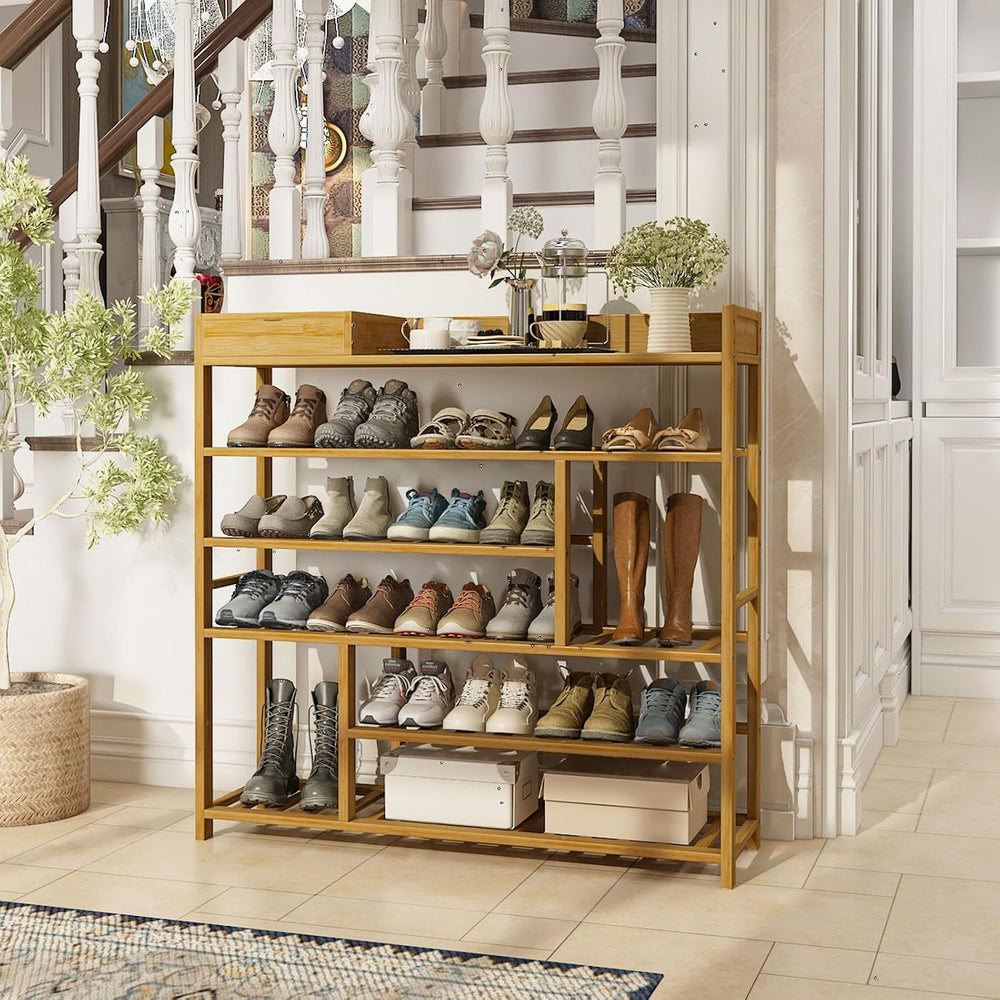 Bamworld Shoe Rack for Front Door Entrance Bamboo Shoe Organizer Natural