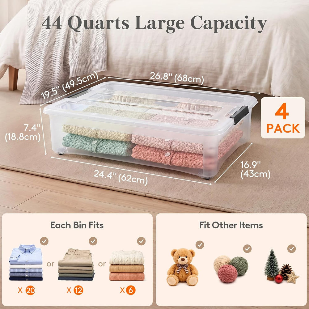 Lifewit 44 Qt Clear Storage Bins with Lids, 4 Pcs