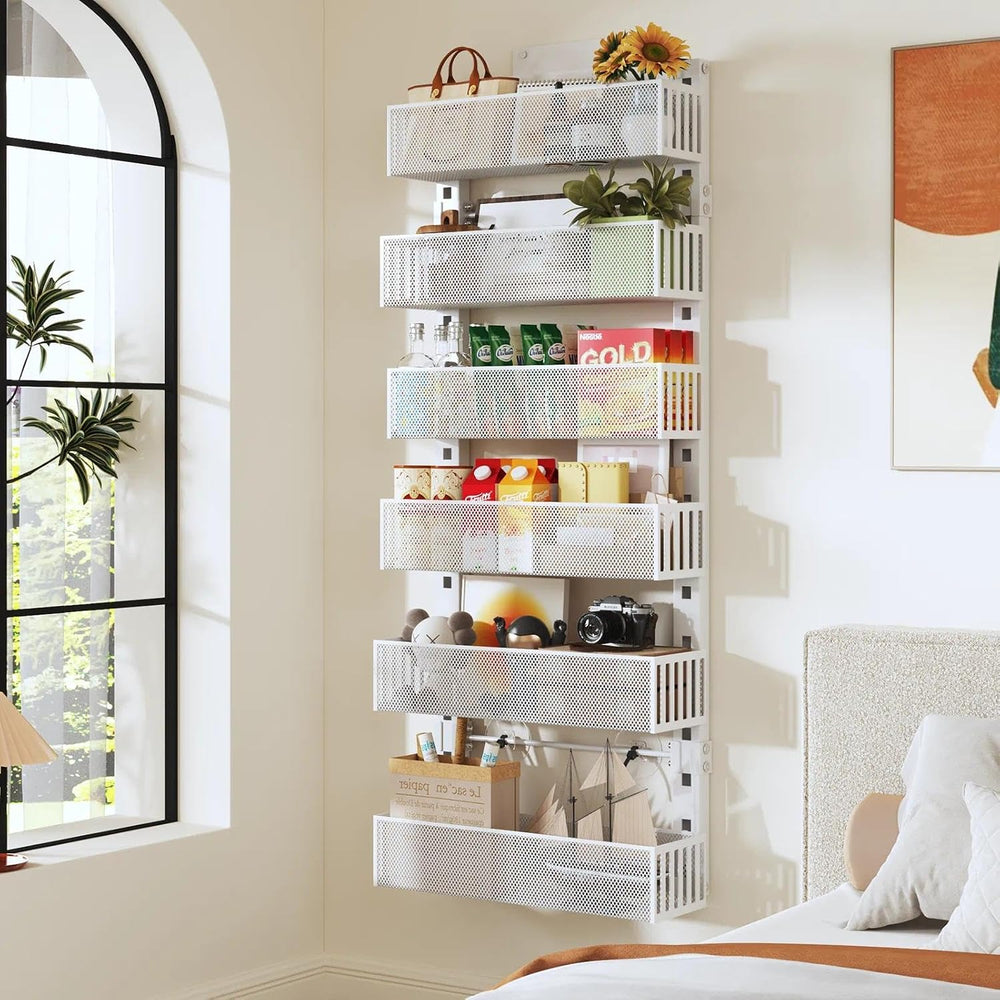 Over The Door Organizer, 6-Tier Heavy-Duty Metal Mesh Rack, Adjustable Large ...