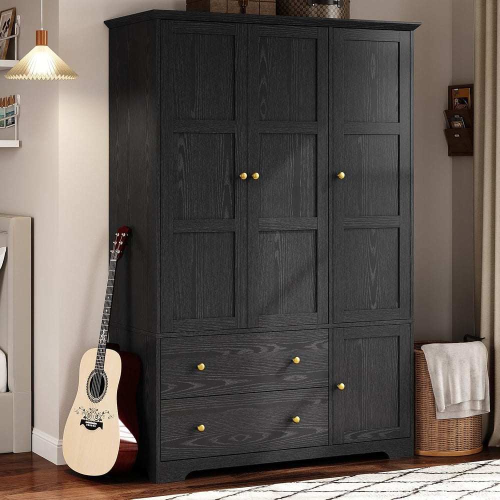 3 Doors Wooden Wardrobe Closet, Large Capacity Bedroom Armoires