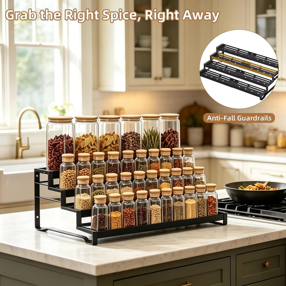 Expandable Spice Rack Organizer for Cabinet 4 Tier Spicy Shelf Black 1Pack