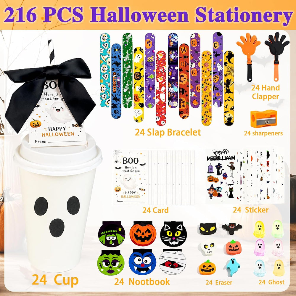 24PCS Halloween Classroom Favors Non Candy Bulk Lollipop Stationery Kit