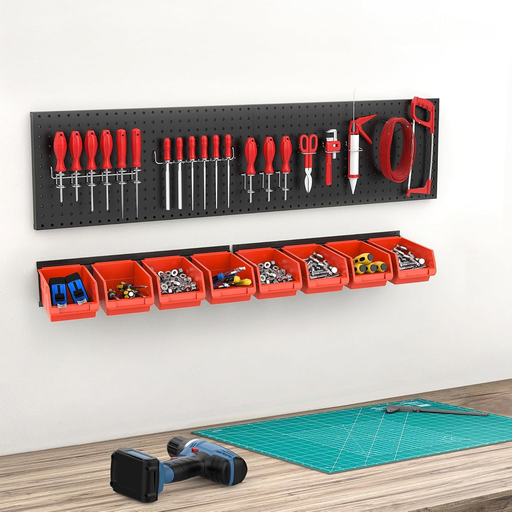 TORACK Wall Mounted Storage Bins, 16 Plastic Bins for Tools Organization
