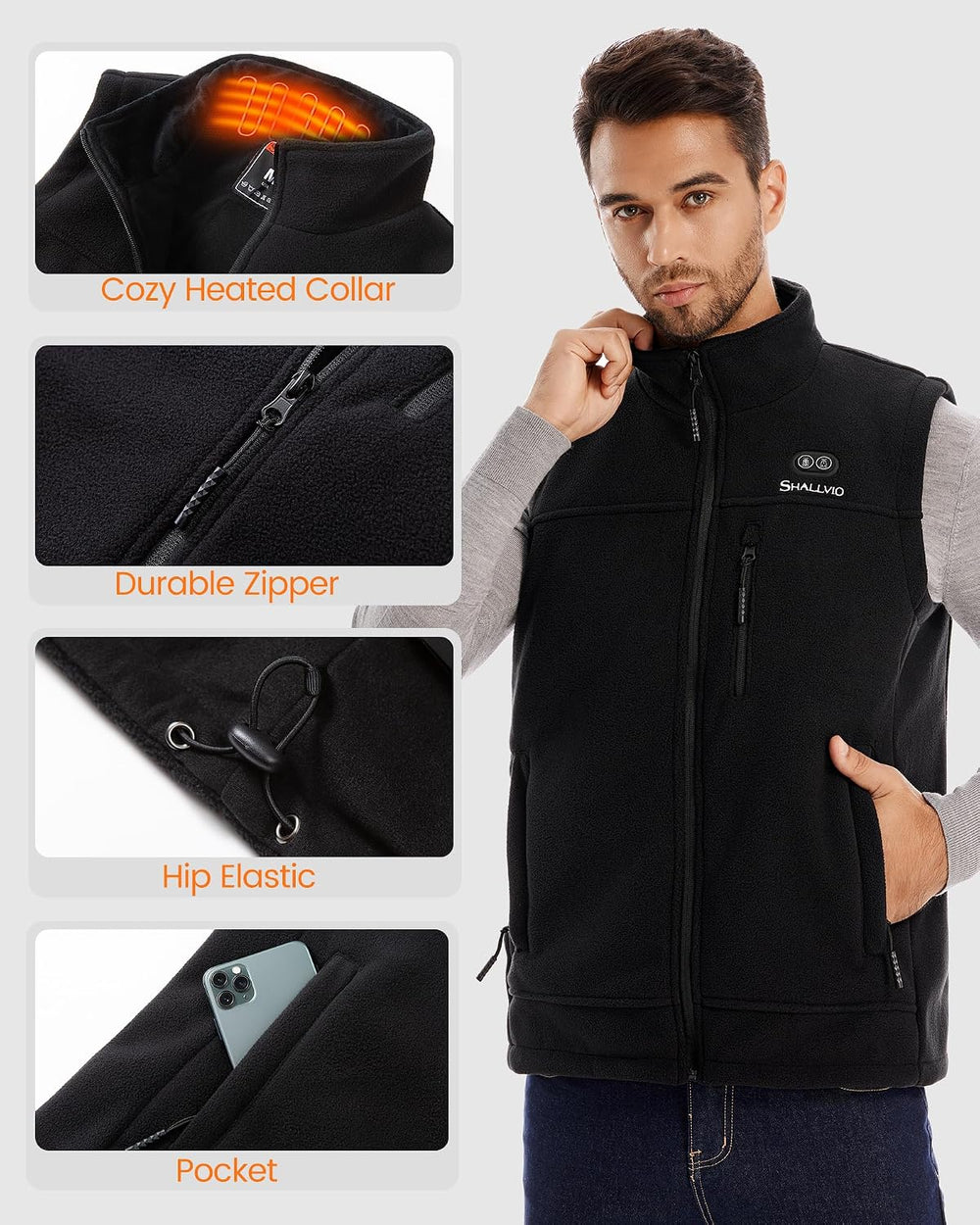 Heated Vest for Men, Soft Fleece with Battery Pack Included,8 Heating Zones