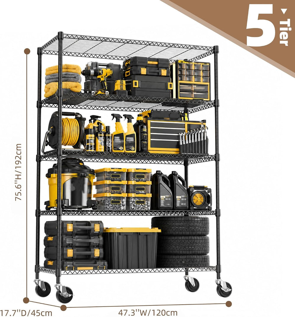 M MZG 5-Shelf Heavy Duty Garage Shelving Wire Adjustable Storage Rack for Kit...