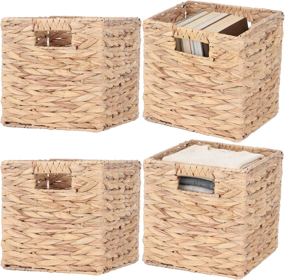4 Pcs 9 Inch Wicker Cubes Storage Bins - Woven Water Hyacinth Storage Baskets...