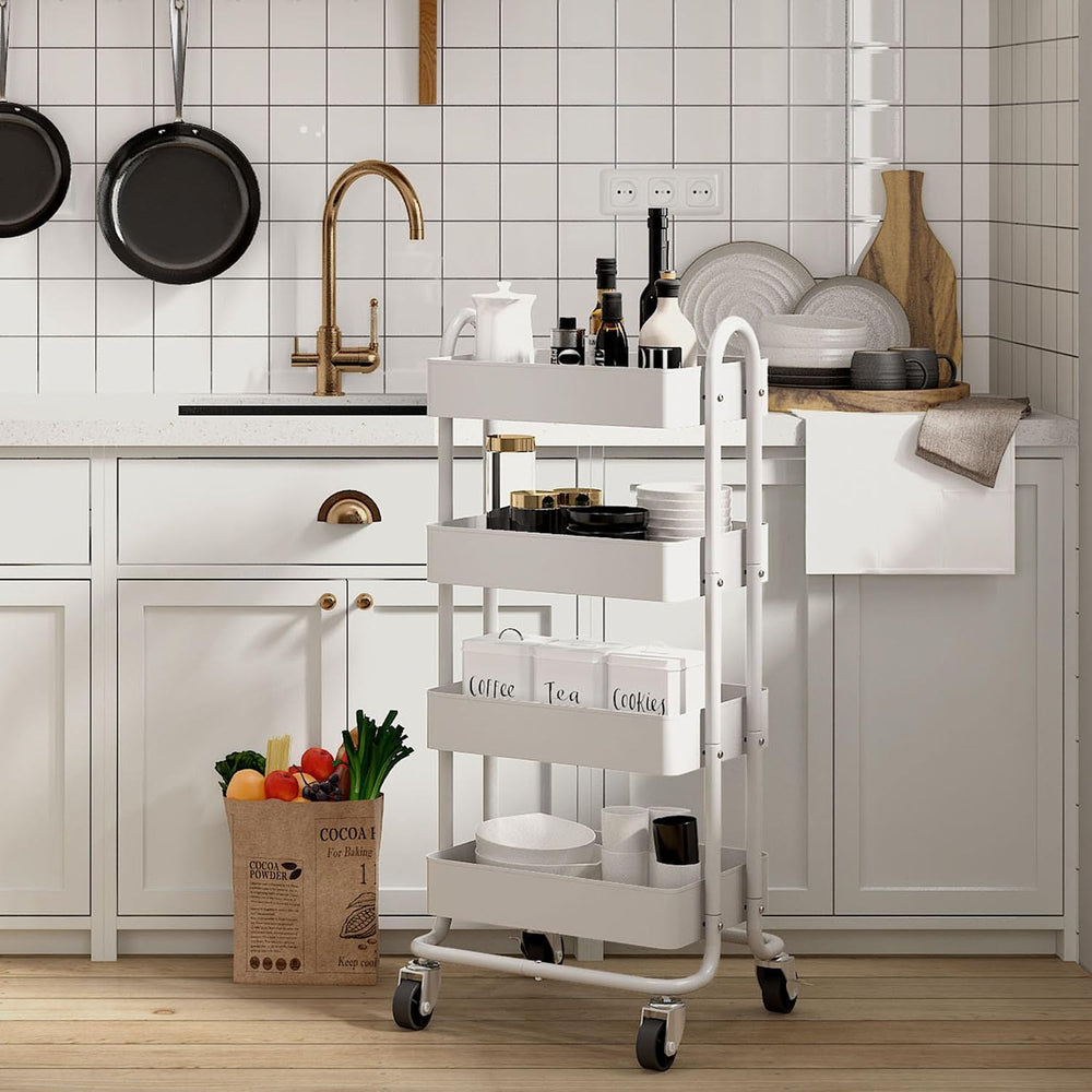4 Tier Metal Rolling Cart with Wheels,4 Tier Utility Cart with Wheels for Off...