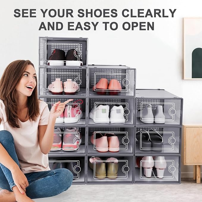 Kuject Large Shoe Organizers Storage Boxes (12 Pack)