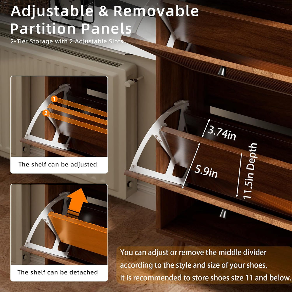 Fsbecl Shoe Storage Cabinet for Entryway with 3 Fluted Flip Drawers, Walnut